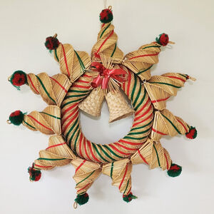 Vintage Holiday Scandinavian Swedish Woven Straw Star Christmas Wreath 21"
